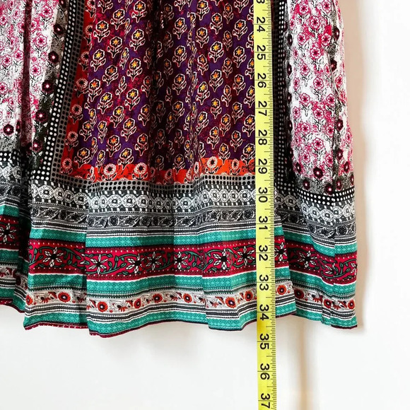 Dani Collection Patchwork Boho Tunic Blouse Small Cottagecore Floral Deep V Neck - Picture 8 of 10